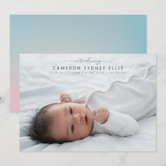 Celestial Pastel Blue Pink Baby Foto geboortedatum Aankondiging (Voorkant / Achterkant)
