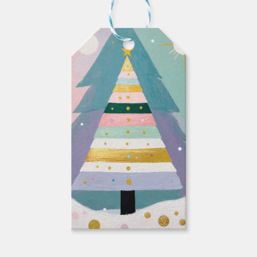 Celestial Pastel Christmas Tree Cadeaulabel (Voorkant)