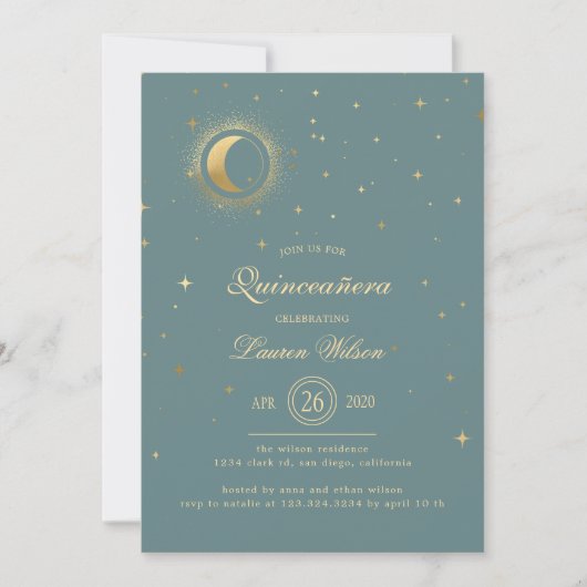 Celestial Pastel Gold Stars Quinceanera Kaart (Voorkant)