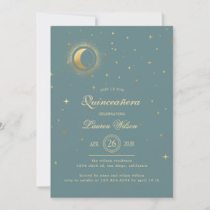 Celestial Pastel Gold Stars Quinceanera Kaart