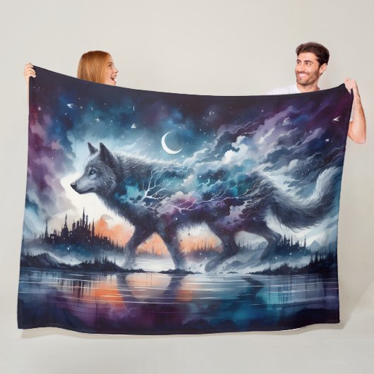 Celestial Pathways: The Moonwalker of Dusk Fleece Deken (In situ)