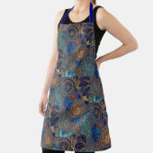 Celestial Pattern in Blue & Gold Hostess Apron Schort (Insitu)