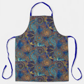 Celestial Pattern in Blue & Gold Hostess Apron Schort (Voorkant)