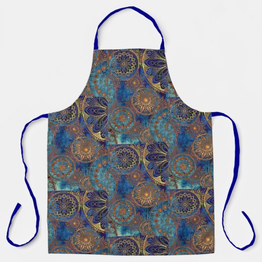 Celestial Pattern in Blue & Gold Hostess Apron Schort (Voorkant)