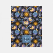 Celestial Pattern Moon Stars Sun Monogram Baby Fleece Deken (Voorkant)