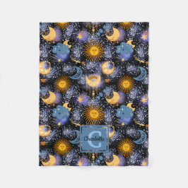 Celestial Pattern Moon Stars Sun Monogram Baby Fleece Deken