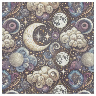 Celestial Pattern-Seamless Moon and Stars Ontwerp Stof
