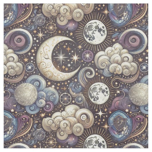 Celestial Pattern-Seamless Moon and Stars Ontwerp Stof (Close Up)