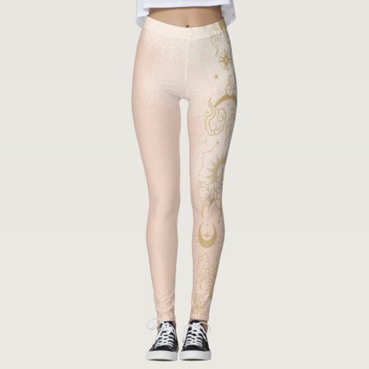 Celestial peach Pinky met Moon Theme Leggings (Voorkant)