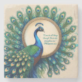 Celestial Peacock Bloom Bible Verse Stenen Onderzetter (Voorkant)