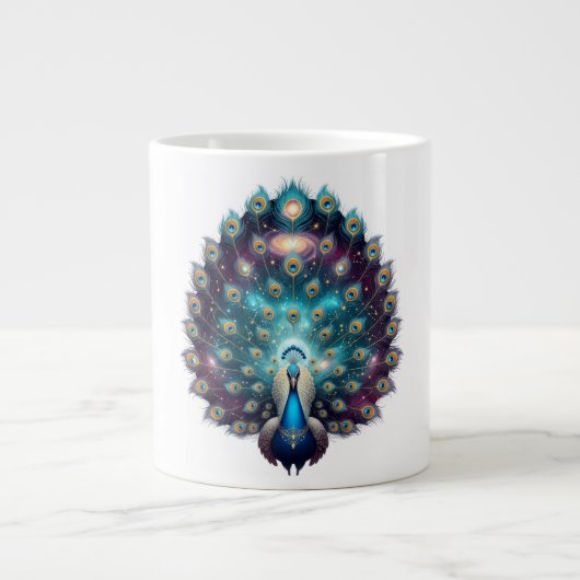 Celestial Peacock Cosmic Art Coffee Mug Grote Koffiekop (Voorkant)
