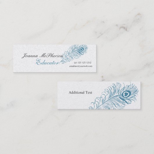 Celestial Peacock Feather Heart Elegant Writer Mini Visitekaartje (Voorkant / Achterkant)