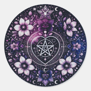 Celestial Pentagram Hart Sticker met Bloemen