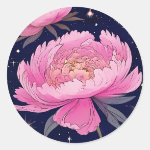 Celestial Peony Een Sterrennacht Bloei Ronde Sticker