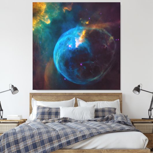 Celestial Photo Blauwgroen en Aqua Bubble Nebula Canvas Afdruk (Insitu (Slaapkamer))