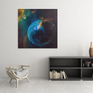 Celestial Photo Blauwgroen en Aqua Bubble Nebula Canvas Afdruk