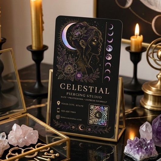 Celestial Piercing Studio Luxe Zwart Goud QR  Visitekaartje