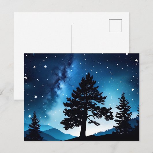 Celestial Pine Waterverf Night Sky Briefkaart (Voorkant / Achterkant)