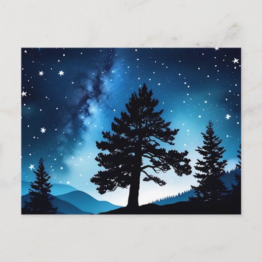 Celestial Pine Waterverf Night Sky Briefkaart (Voorkant)