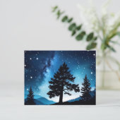 Celestial Pine Waterverf Night Sky Briefkaart (Staand voorkant)