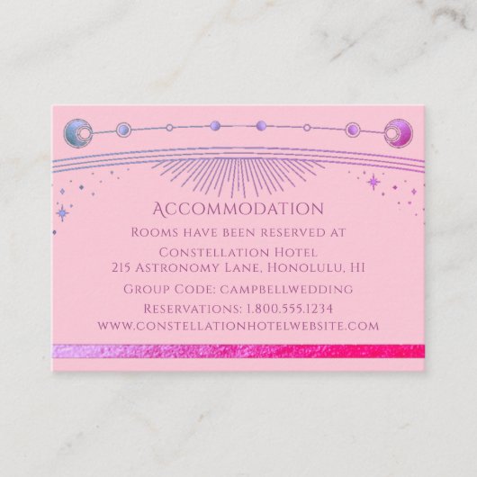 Celestial Pink Paarse Sun Moon Stars Accommodatie Informatiekaartje (Voorkant)