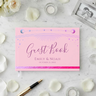 Celestial Pink Purple Sun Moon Stars Wedding Gastenboek