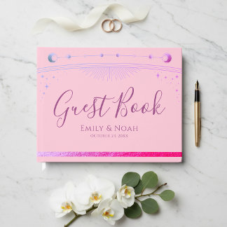 Celestial Pink Purple Sun Moon Stars Wedding Gastenboek