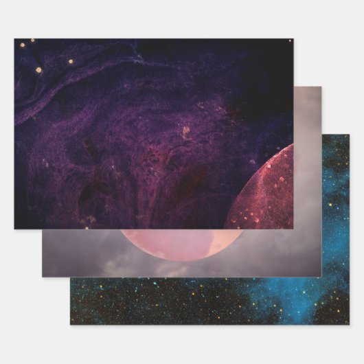 Celestial Planets Galaxy Cosmic Elegant Chic Inpakpapier Vel (Set)