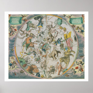 Celestial Planisphere, waarop de tekens van de die Poster