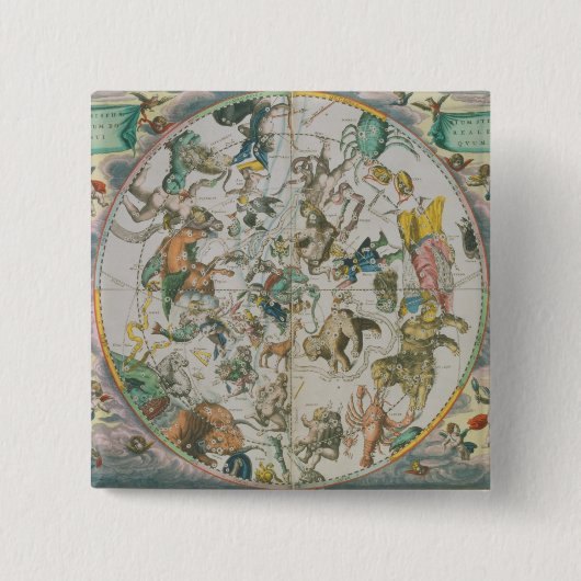 Celestial Planisphere, waarop de tekens van de die Vierkante Button 5,1 Cm (Voorkant)
