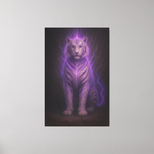 Celestial Purple Flame White Tiger – High-End Fant Canvas Afdruk (Voorkant)