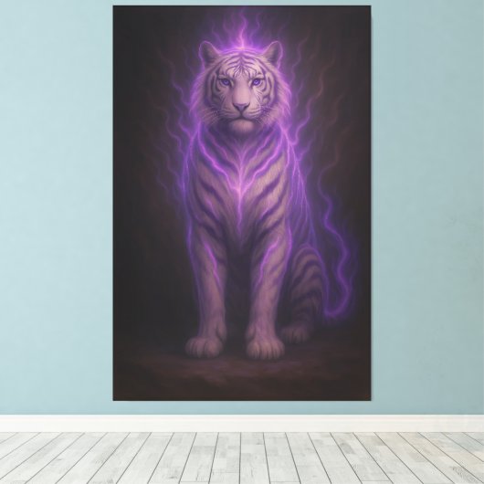 Celestial Purple Flame White Tiger – High-End Fant Canvas Afdruk (Insitu (Houten vloer))