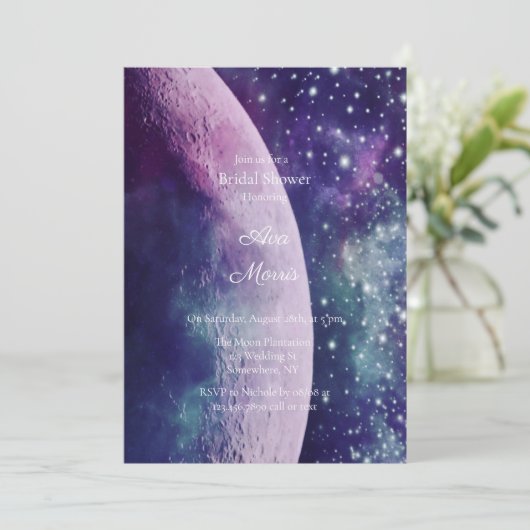 Celestial Purple Galaxy Moon Bridal Shower Kaart (Staand voorkant)