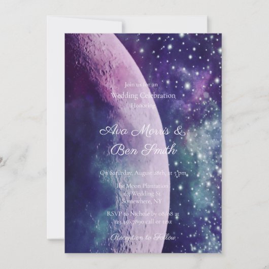 Celestial Purple Galaxy Moon Wedding Celebration  Kaart (Voorkant)