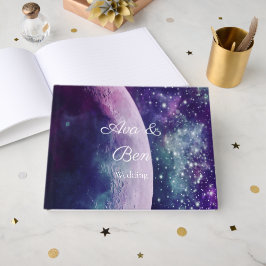 Celestial Purple Galaxy Moon Wedding  Gastenboek