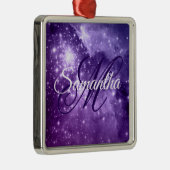 Celestial Purple Starry Sparkle Fancy Monogram Metalen Ornament (Rechts)