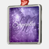 Celestial Purple Starry Sparkle Fancy Monogram Metalen Ornament (Links)