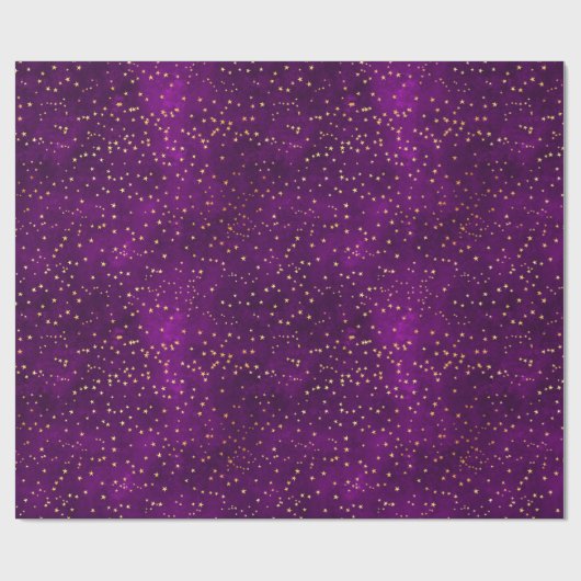 Celestial Purple & Yellow Starry Night Pattern Cadeaupapier (Vlak)