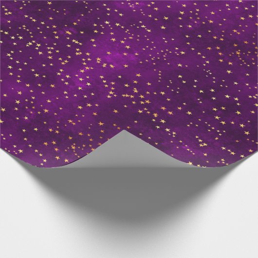 Celestial Purple & Yellow Starry Night Pattern Cadeaupapier (Hoek)