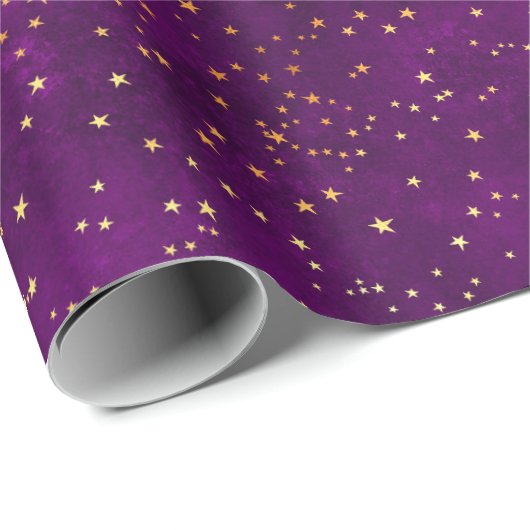 Celestial Purple & Yellow Starry Night Pattern Cadeaupapier (Rol Hoek)