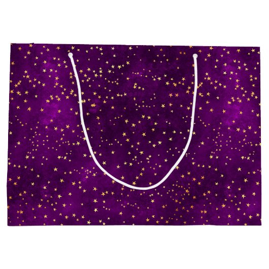Celestial Purple & Yellow Starry Night Pattern Groot Cadeauzakje (Achterkant)