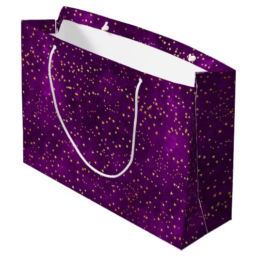 Celestial Purple & Yellow Starry Night Pattern Groot Cadeauzakje (Achterkant Gekanteld)
