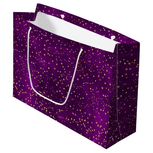 Celestial Purple & Yellow Starry Night Pattern Groot Cadeauzakje (Voorkant Gekanteld)