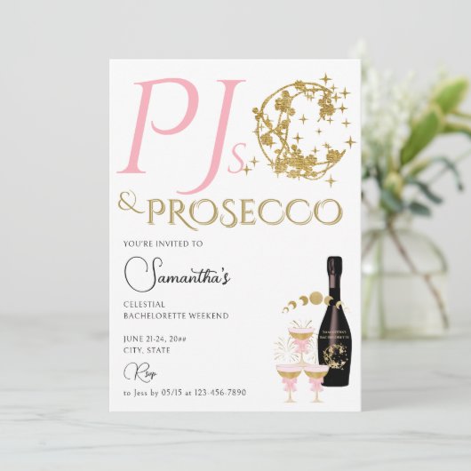 Celestial Pyjama Party PJ's & Prosecco Bachelorett Kaart (Staand voorkant)