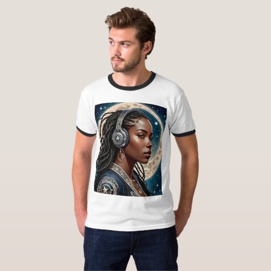 Celestial Queen Hoofdtelefoon Cosmic Vibe Tshirt (Voorkant volledig)