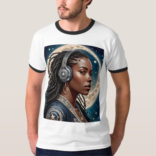 Celestial Queen Hoofdtelefoon Cosmic Vibe Tshirt (Voorkant)