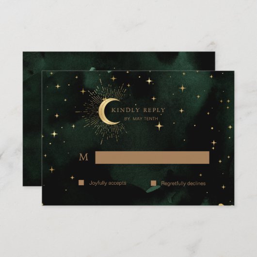 Celestial Quinceanera Moon Gold RSVP Response Kaar (Voorkant / Achterkant)