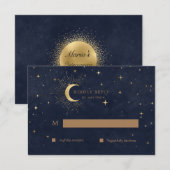 Celestial Quinceanera Moon Gold RSVP Response Kaar Kaartje (Voorkant / Achterkant)