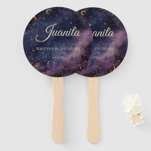 Celestial Quinceañera, op maat Handwaaier (Voorkant en achterkant)