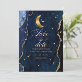Celestial Quinceanera Stars and Moon Blue Save The Date (Staand voorkant)